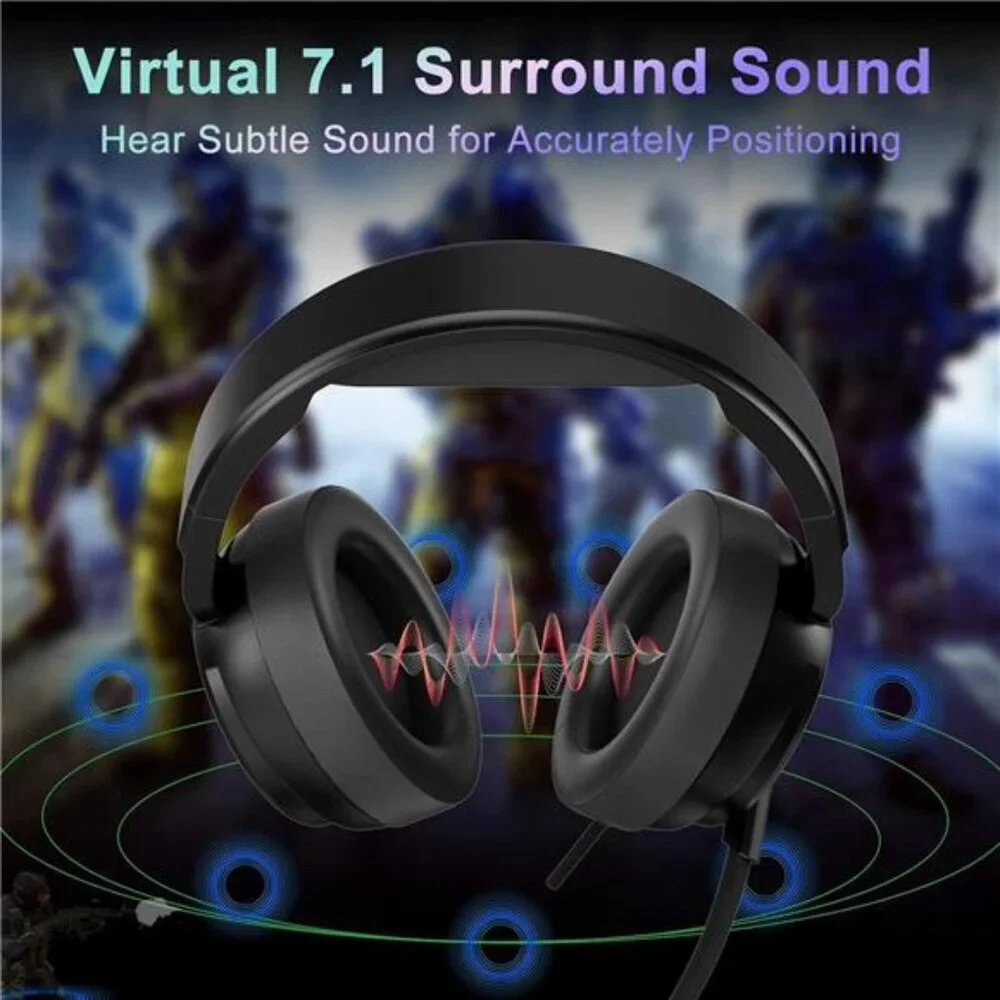 USB Pro Gaming Headset for PC - 7.1 Surround Sound Headphones